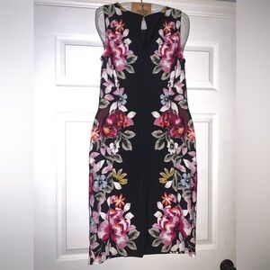 White House Black Market Floral Midi Dress - Black and Pink